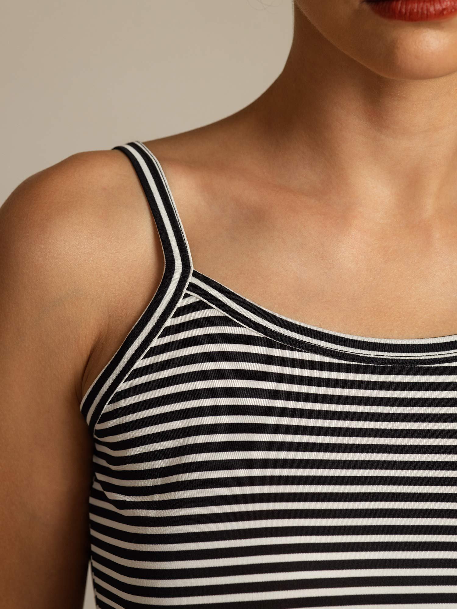 Pure Silk Spaghetti Strap Square Neck Stripe Camisole Top - Image 7