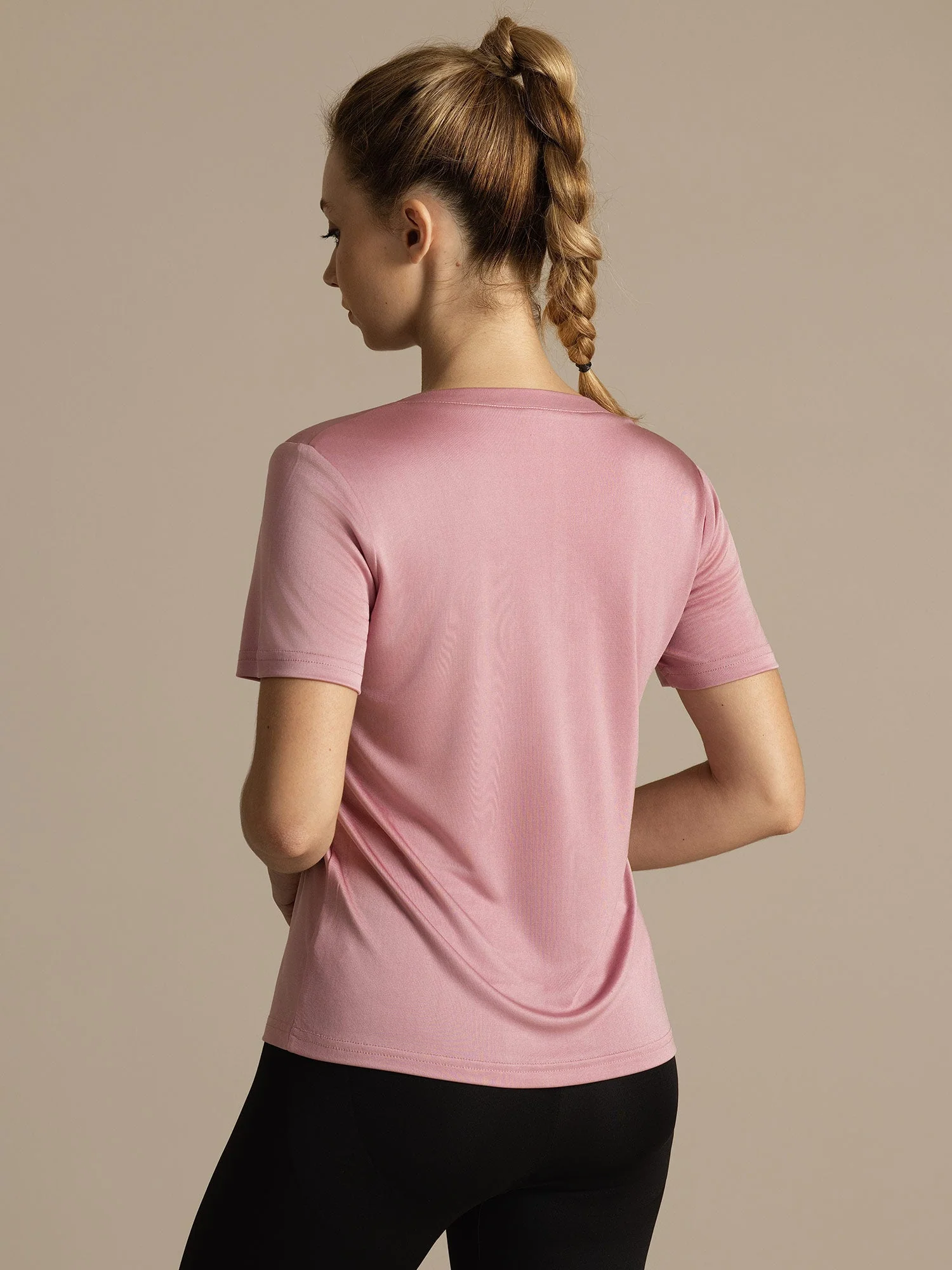 Pure Silk V-Neck Short Sleeves Women's Sport T-Shirt - Image 3