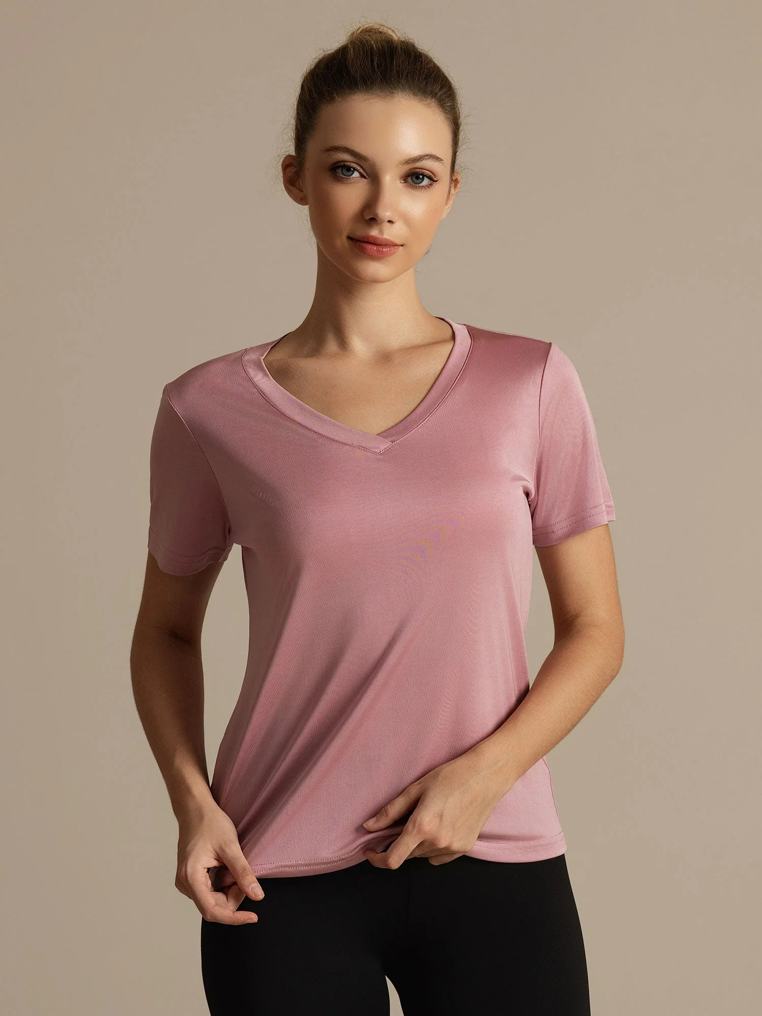Pure Silk V-Neck Short Sleeves Women's Sport T-Shirt - Image 4