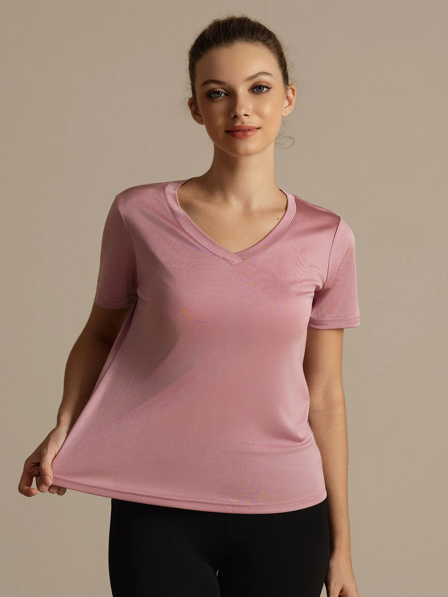 Pure Silk V-Neck Short Sleeves Women's Sport T-Shirt - Image 5