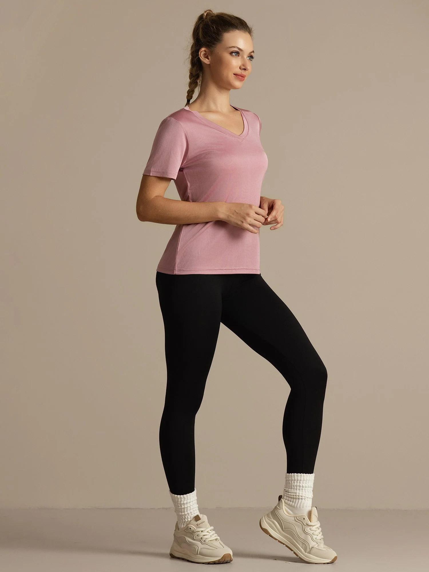 Pure Silk V-Neck Short Sleeves Women's Sport T-Shirt - Image 8
