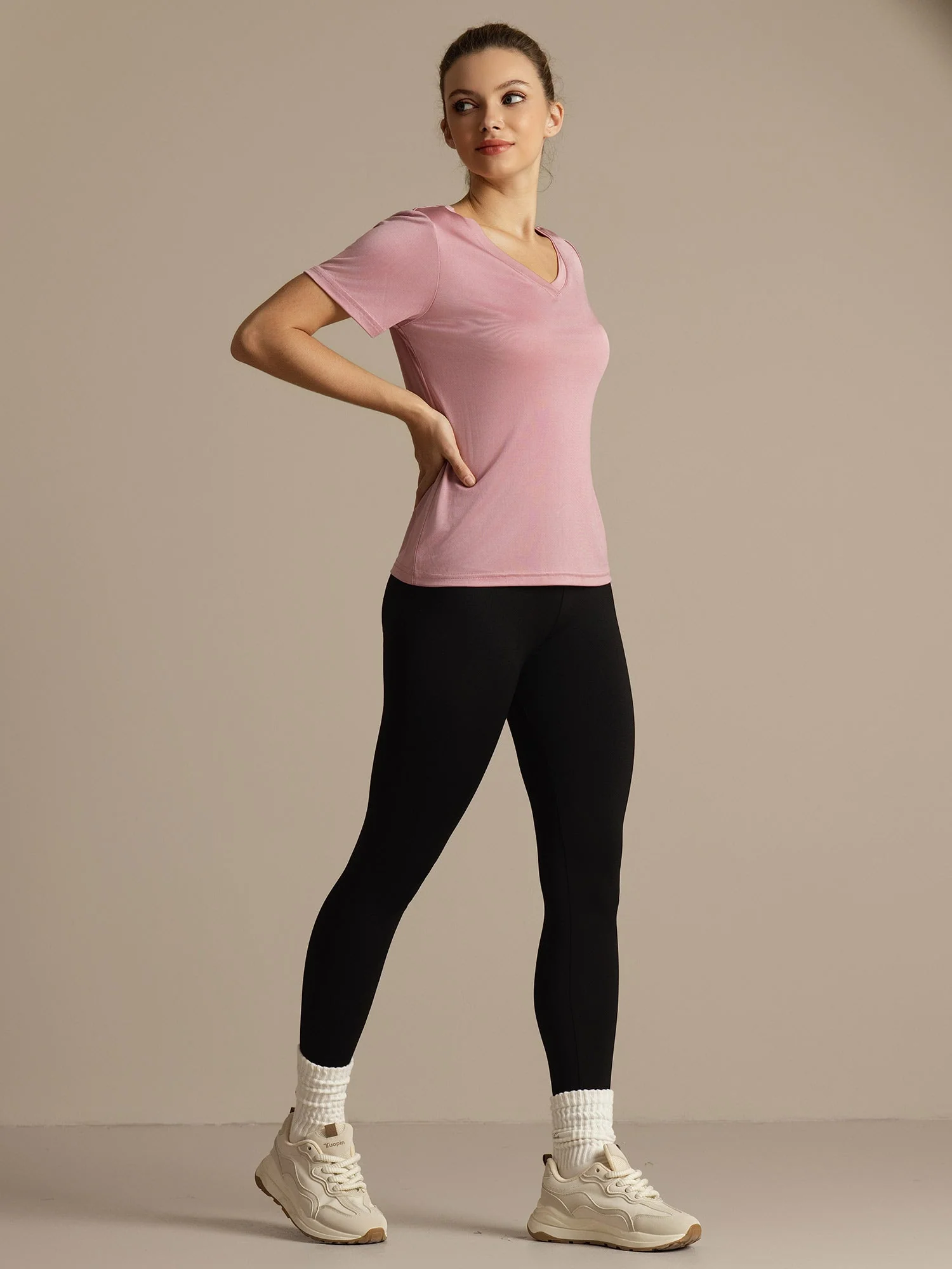Pure Silk V-Neck Short Sleeves Women's Sport T-Shirt - Image 9