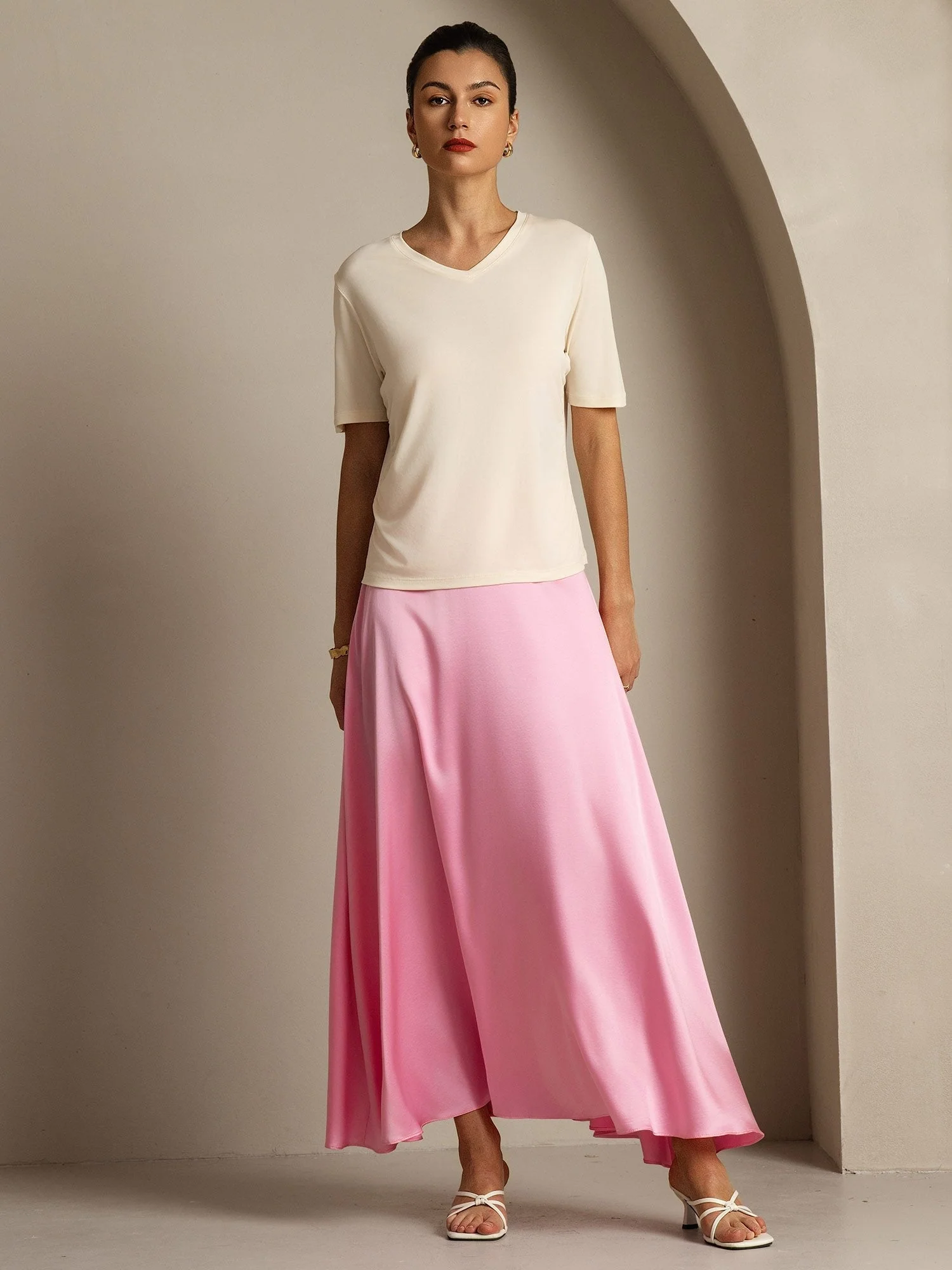 Pure Silk V-Neck Women's T-Shirt - Image 25