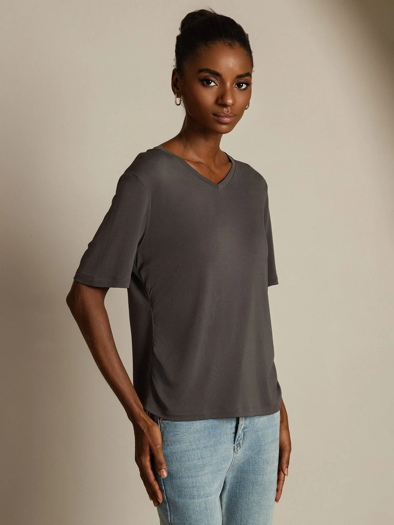 Pure Silk V-Neck Women's T-Shirt - Image 9