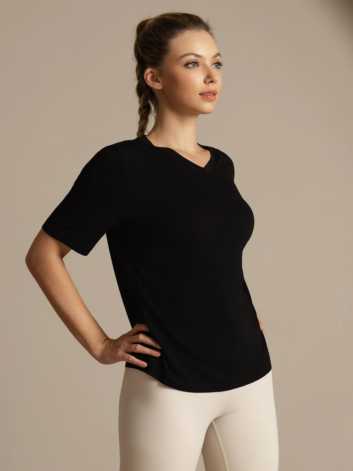 Pure Silk V-Neck Women's Half Sleeve Sport T-Shirt - Image 14