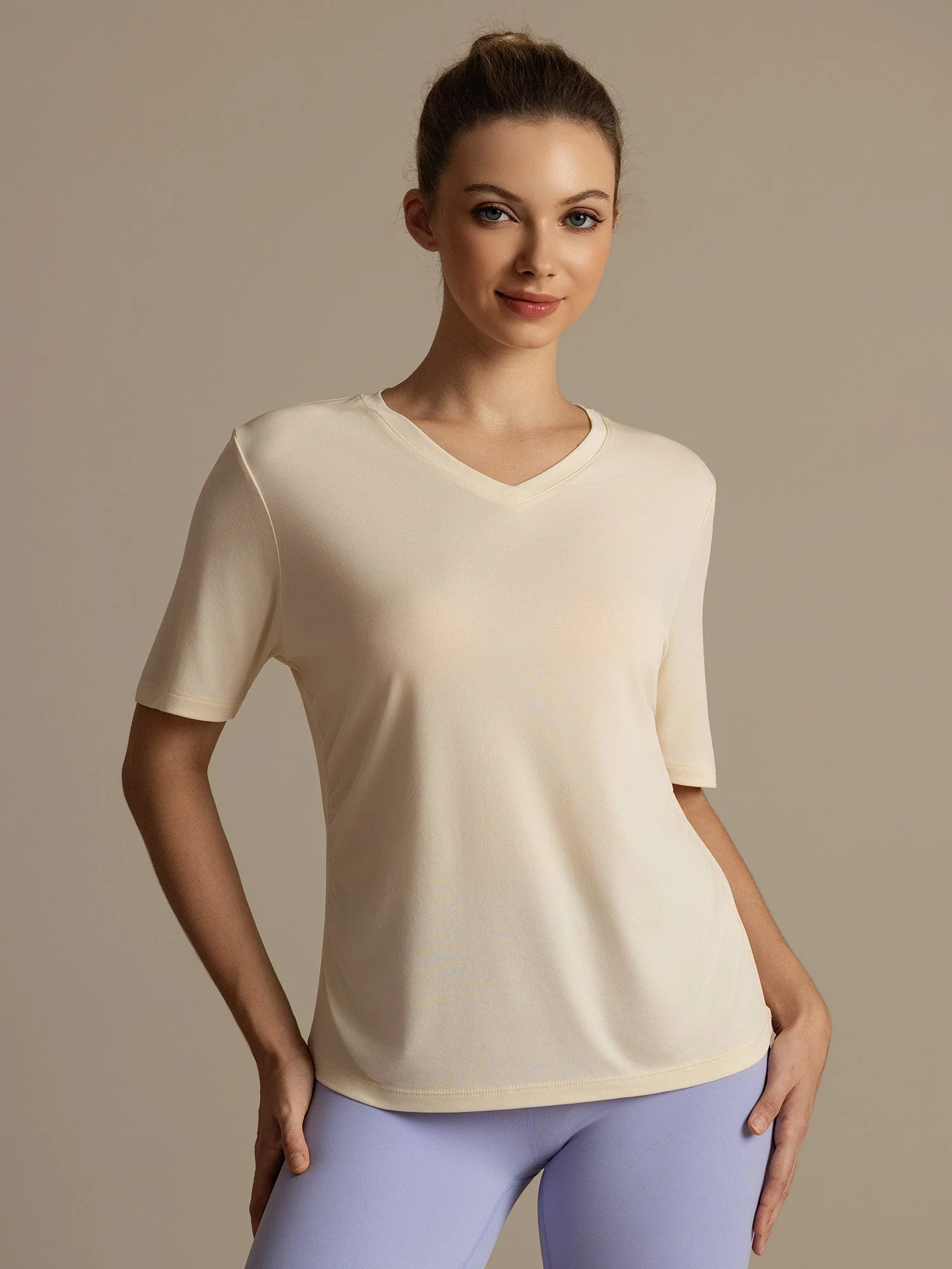 Pure Silk V-Neck Women's Half Sleeve Sport T-Shirt - Image 18