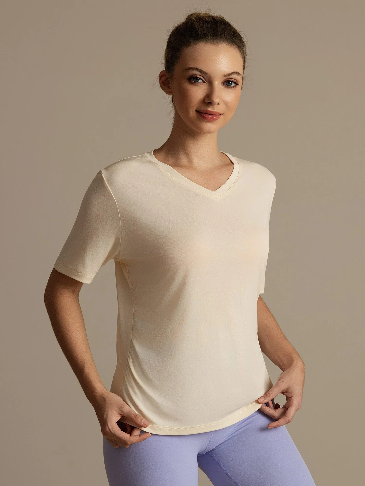 Pure Silk V-Neck Women's Half Sleeve Sport T-Shirt - Image 20