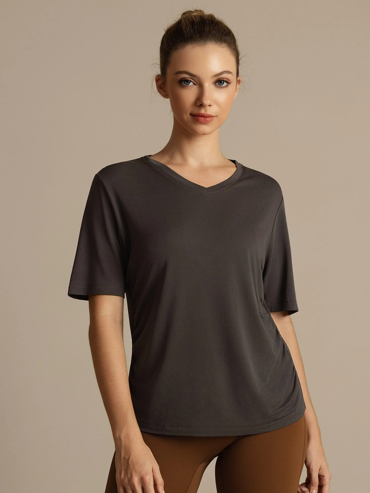 Pure Silk V-Neck Women's Half Sleeve Sport T-Shirt - Image 3