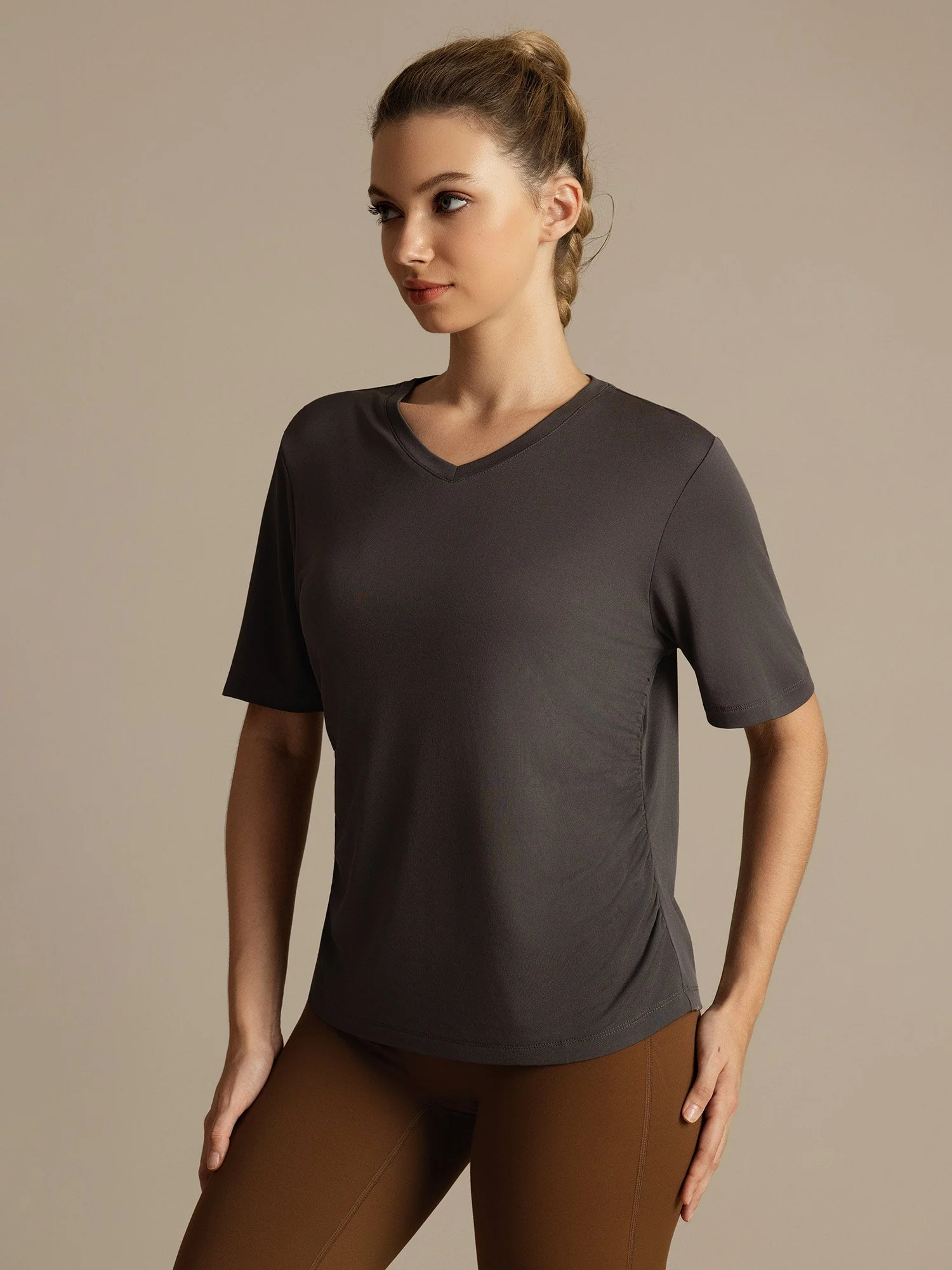 Pure Silk V-Neck Women's Half Sleeve Sport T-Shirt - Image 5