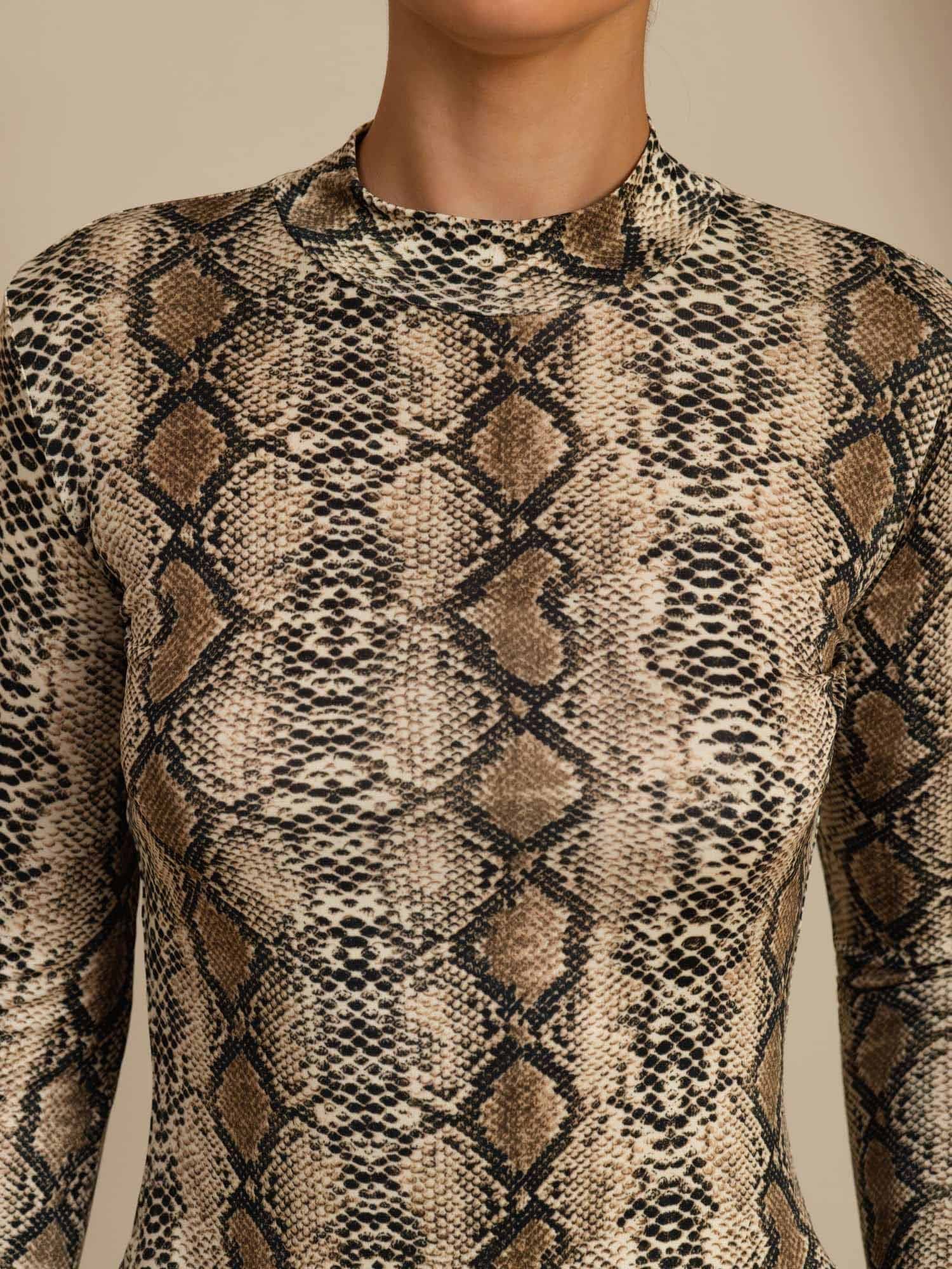 Pure Silk Wild Animal Print Women's Long Sleeve Mock Neck Top - Image 6