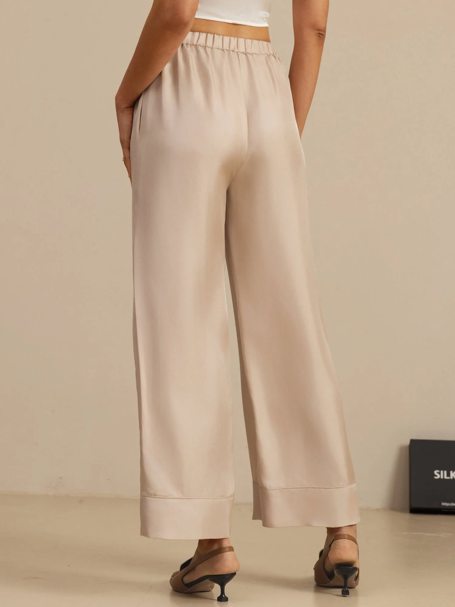 Pure Silk Women’s High Waist Full Length Elastic Waist Pants With Pockets - Image 14