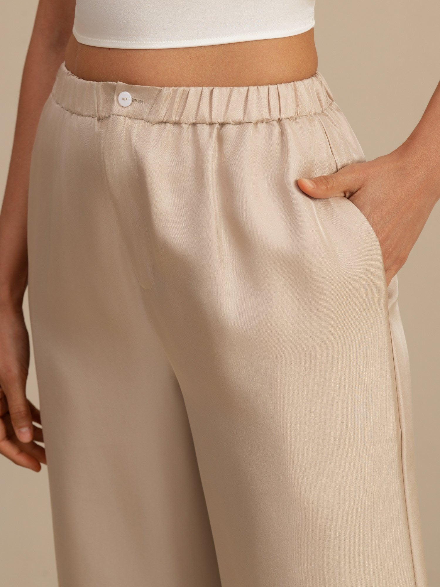 Pure Silk Women’s High Waist Full Length Elastic Waist Pants With Pockets - Image 16