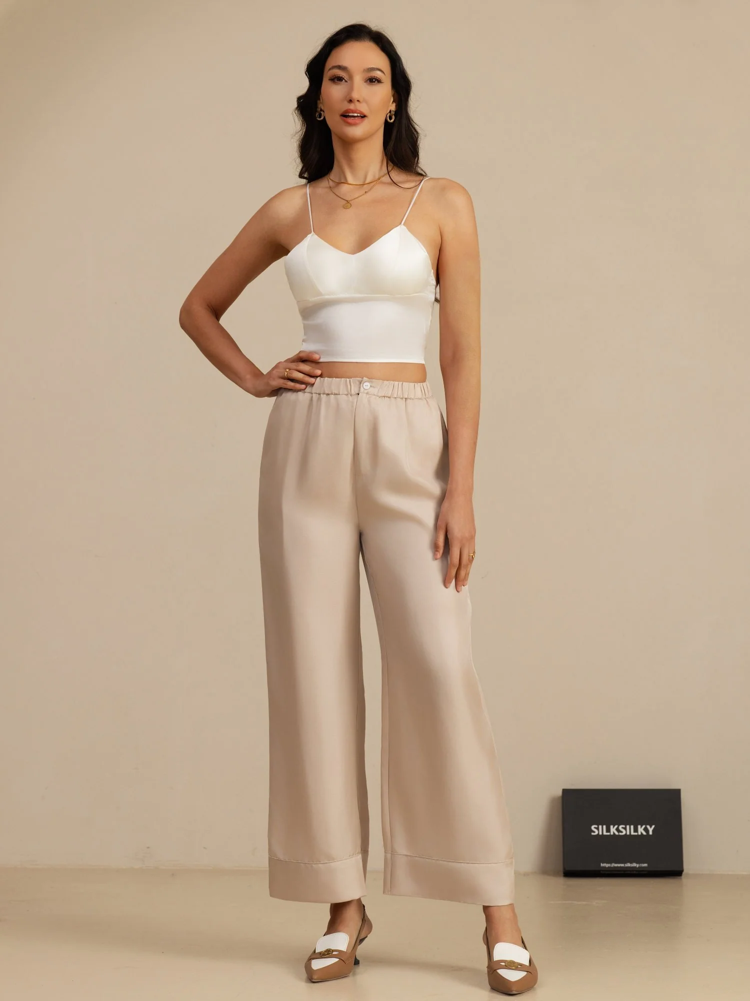 Pure Silk Women’s High Waist Full Length Elastic Waist Pants With Pockets - Image 17