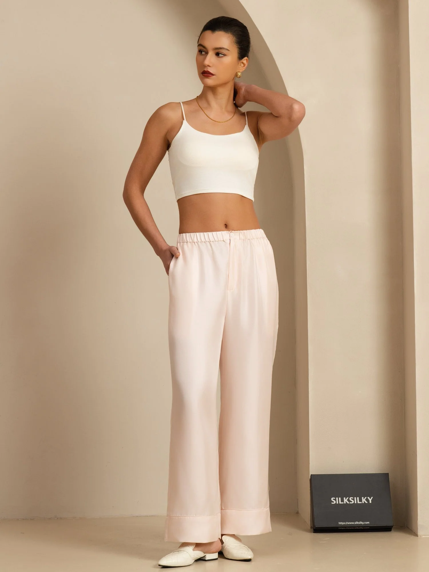 Pure Silk Women’s High Waist Full Length Elastic Waist Pants With Pockets - Image 19