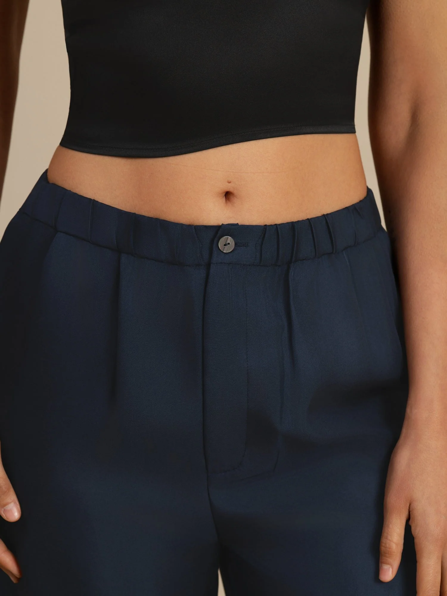 Pure Silk Women’s High Waist Full Length Elastic Waist Pants With Pockets - Image 4