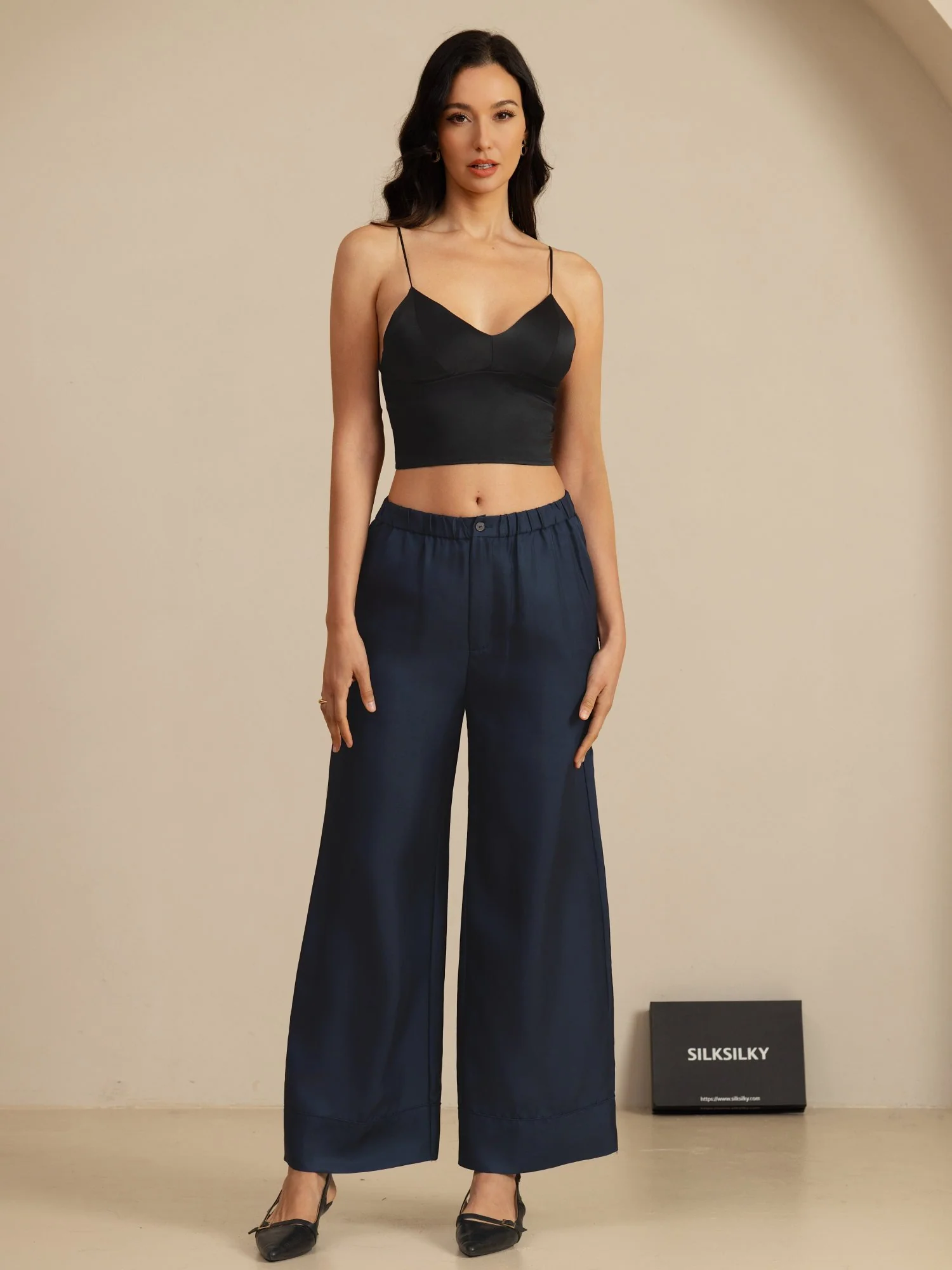 Pure Silk Women’s High Waist Full Length Elastic Waist Pants With Pockets - Image 5