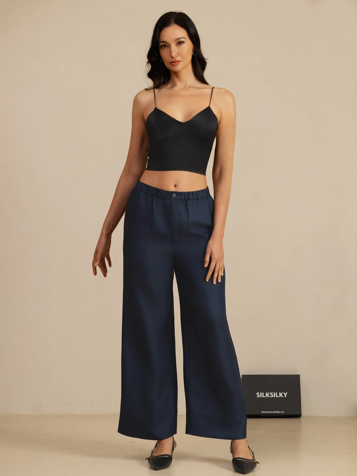 Pure Silk Women’s High Waist Full Length Elastic Waist Pants With Pockets - Image 6