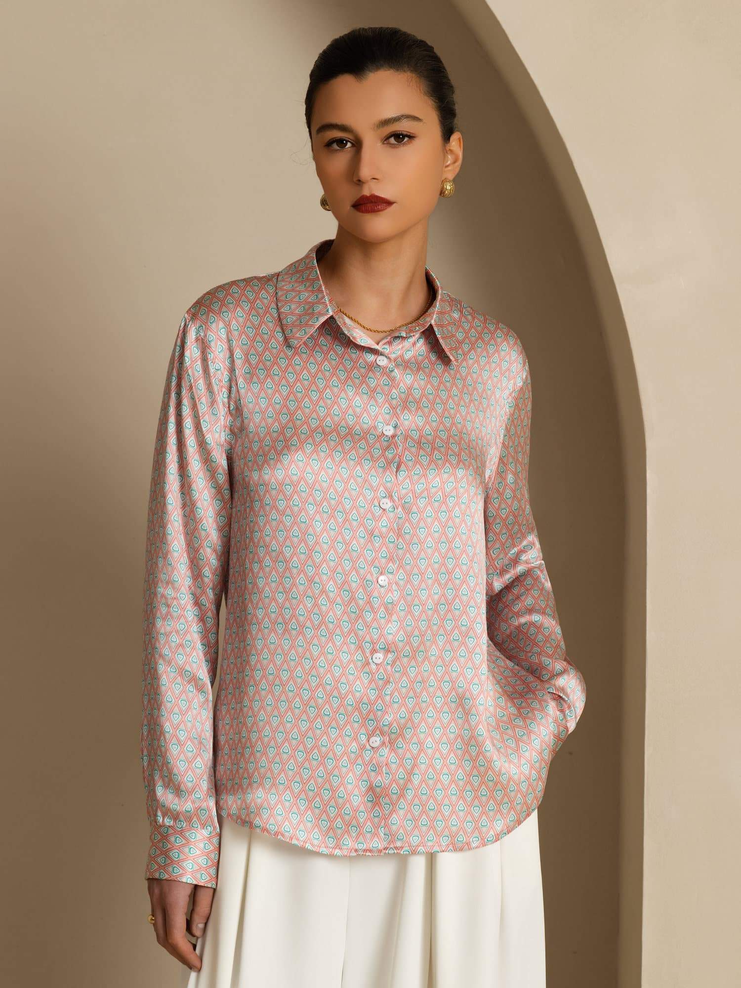 Pure Silk Women’s Long Sleeve Lapel Collar Floral Print Shirt - Image 2