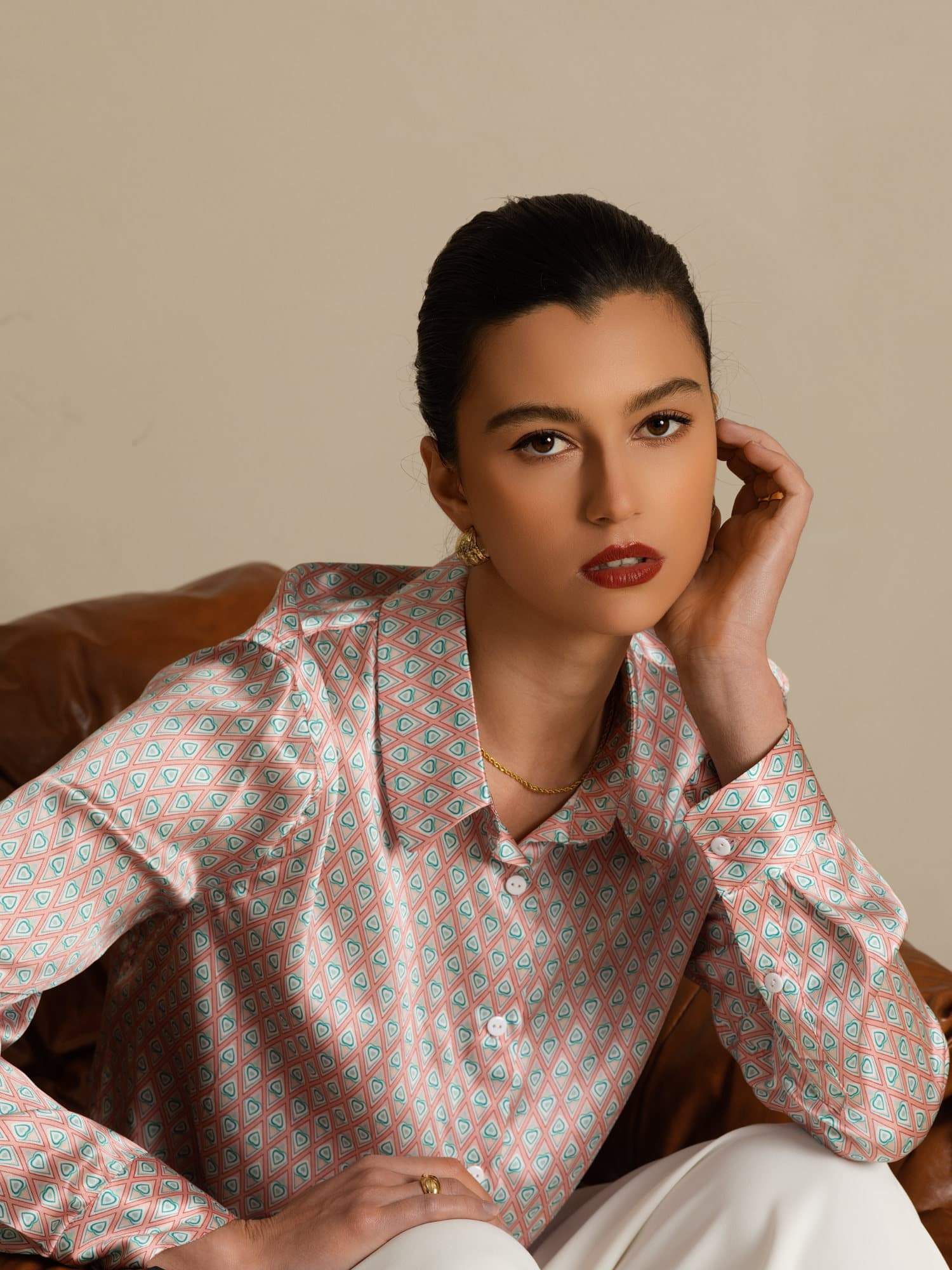 Pure Silk Women’s Long Sleeve Lapel Collar Floral Print Shirt - Image 4
