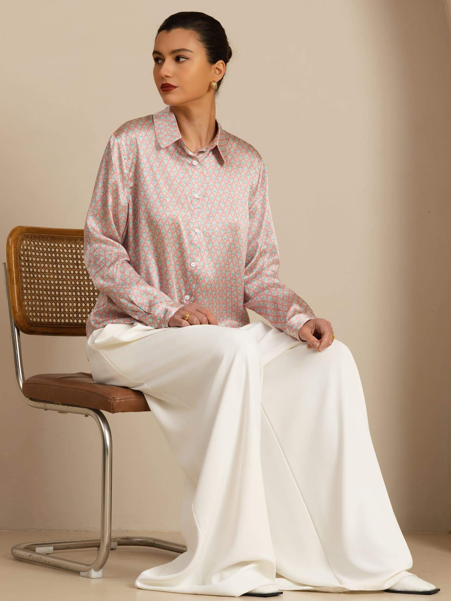 Pure Silk Women’s Long Sleeve Lapel Collar Floral Print Shirt - Image 9