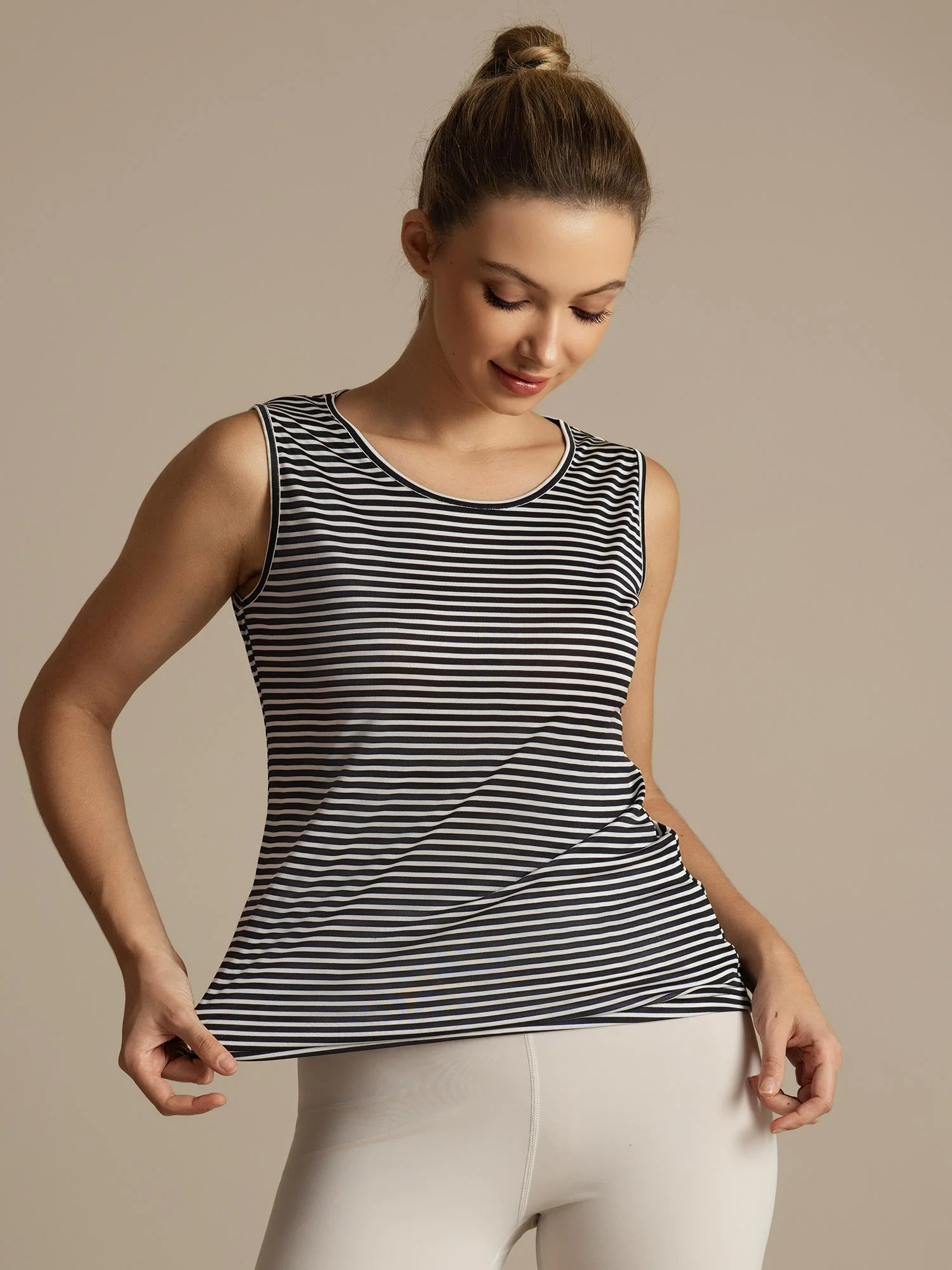 Pure Silk Women's Casual Round Neck Stripe Sport Tank Top - Image 3