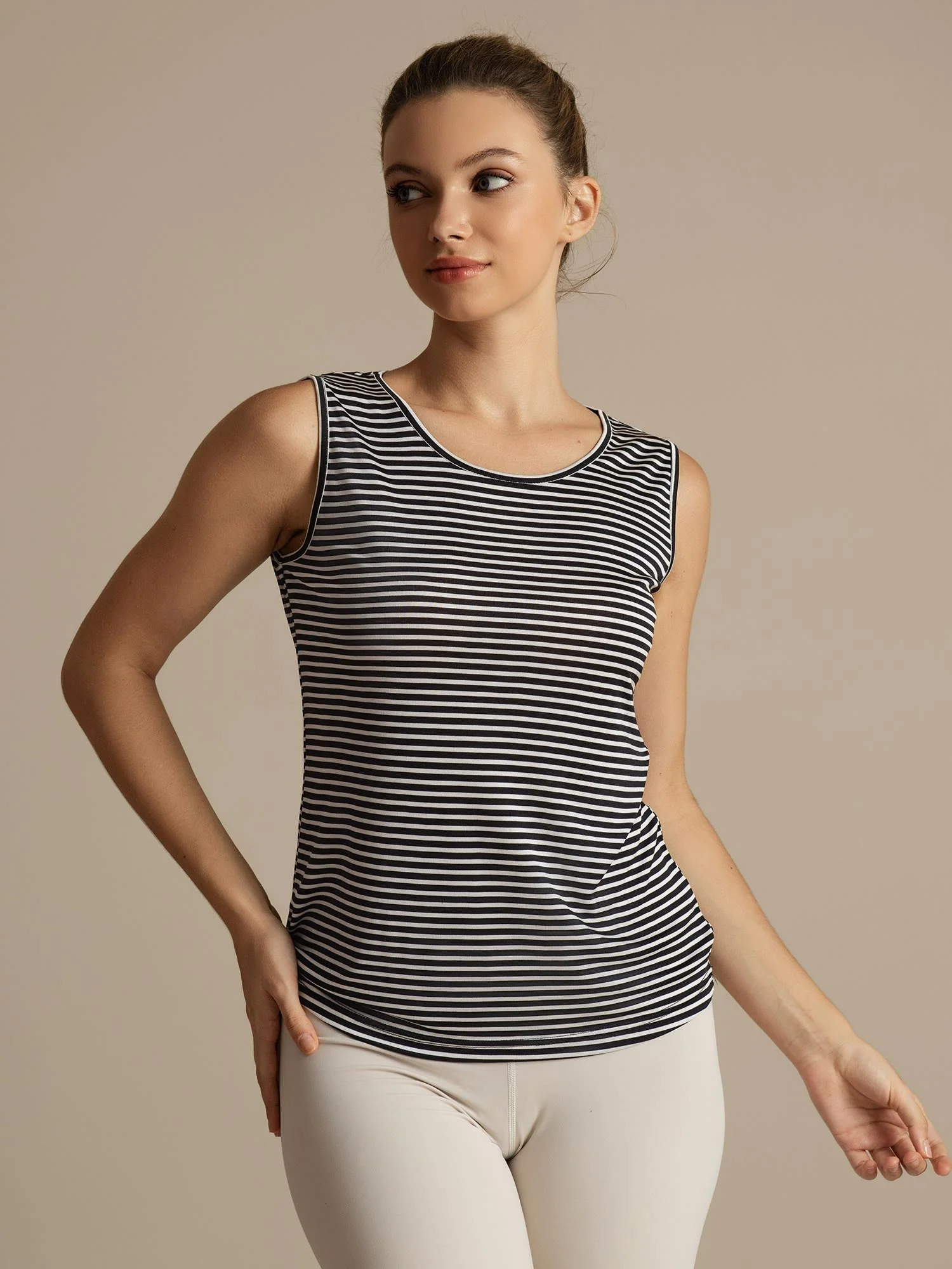 Pure Silk Women's Casual Round Neck Stripe Sport Tank Top - Image 4