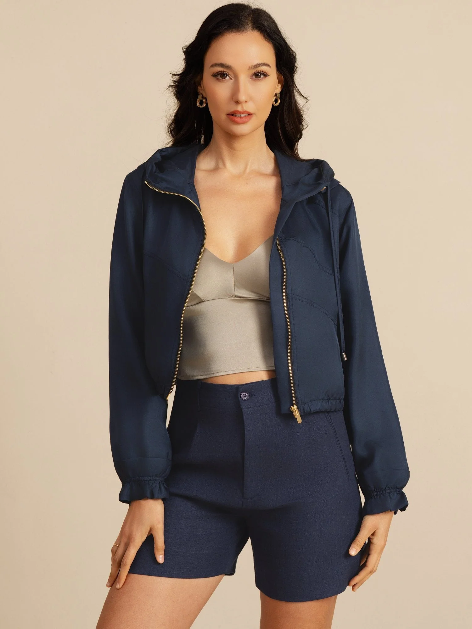Pure Silk Women's Cropped Hooded Jacket With Pockets - Image 6