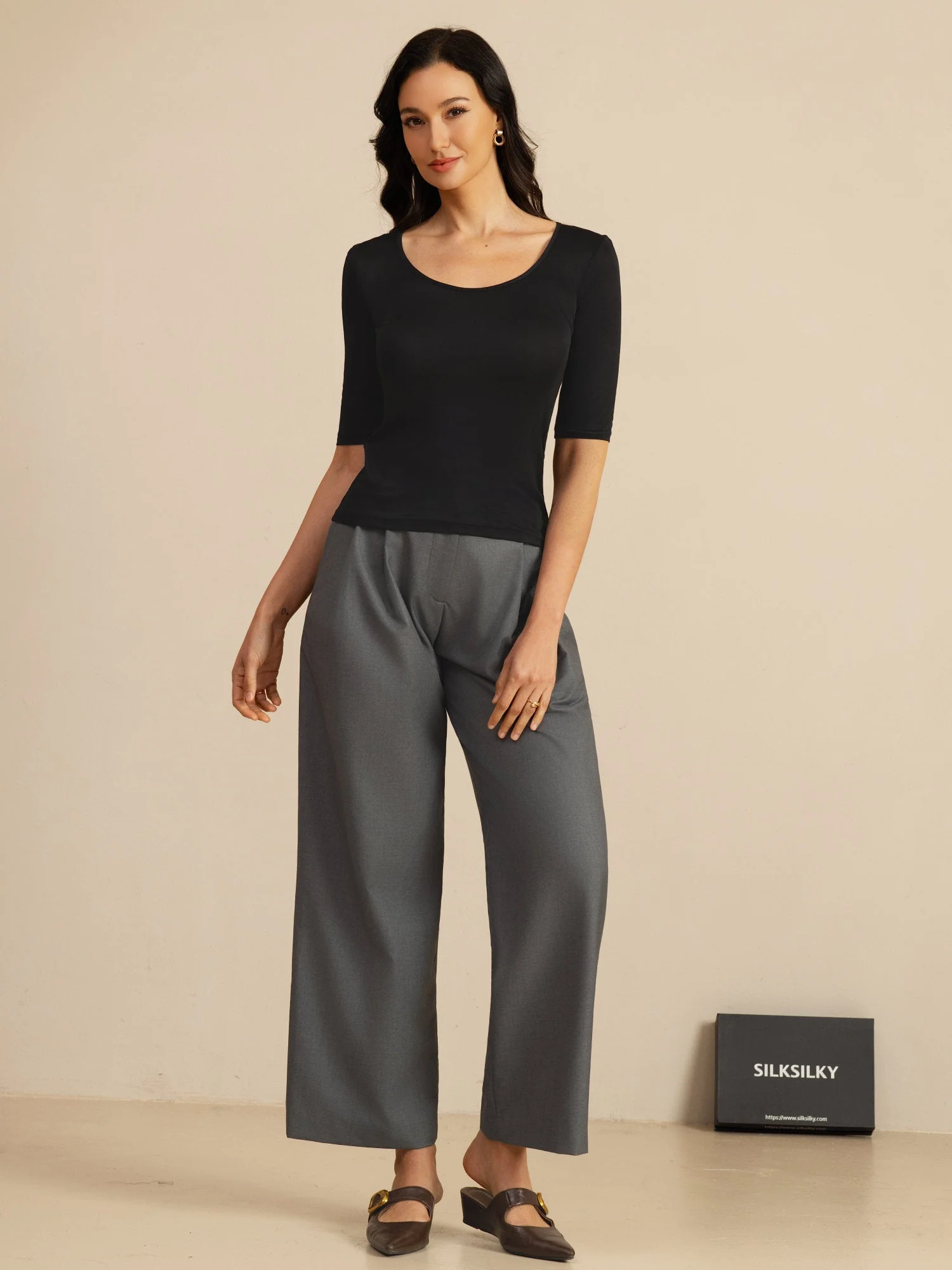 Pure Silk Women's Half Sleeve Scoop Neck Top - Image 7