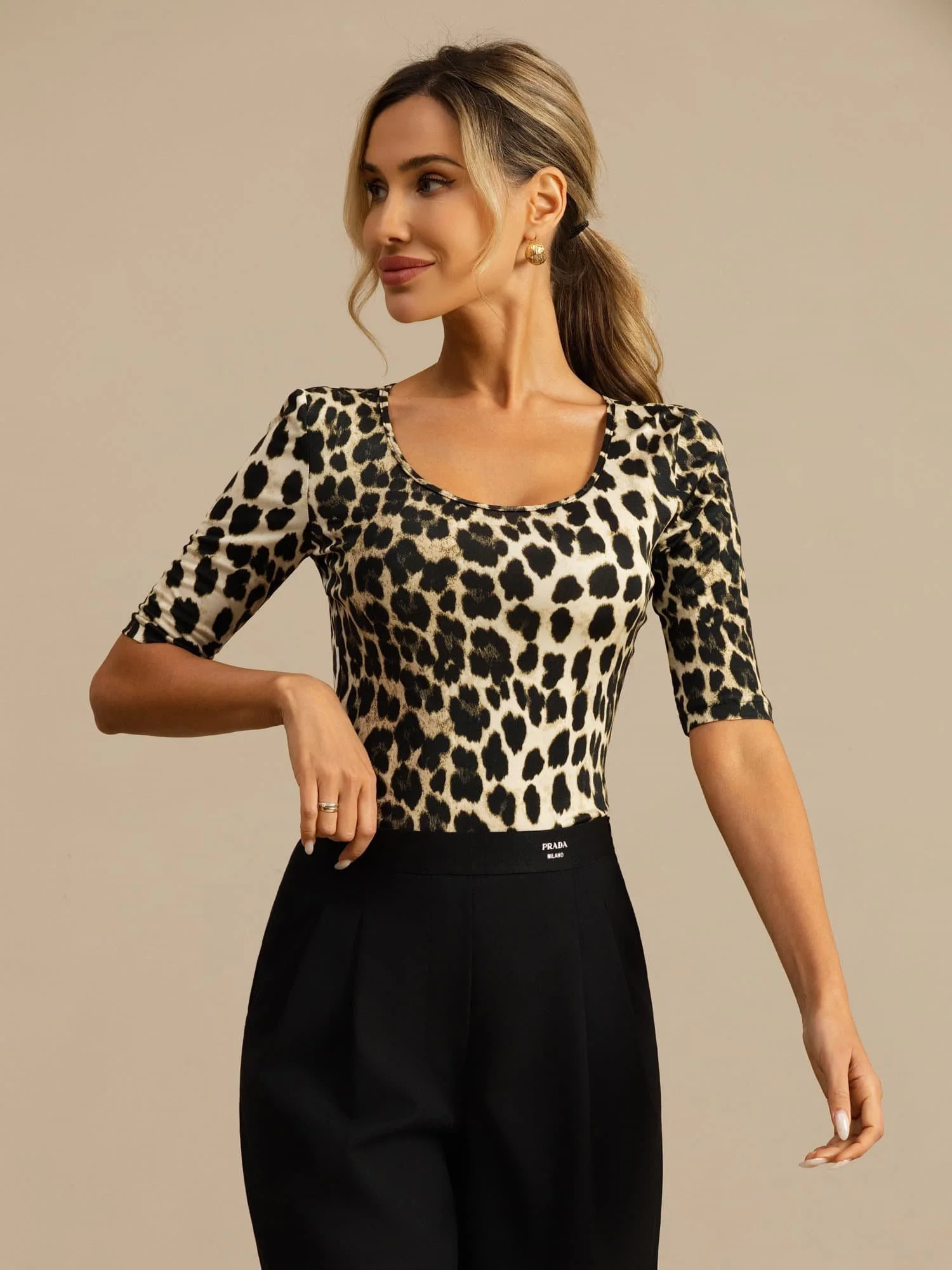 Pure Silk Women's Half Sleeve Scoop Neck Wild Animal Print Top - Image 11
