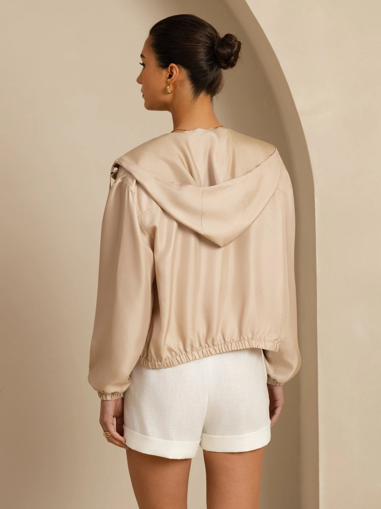 Pure Silk Women's Short Hooded Jacket With Pockets - Image 15