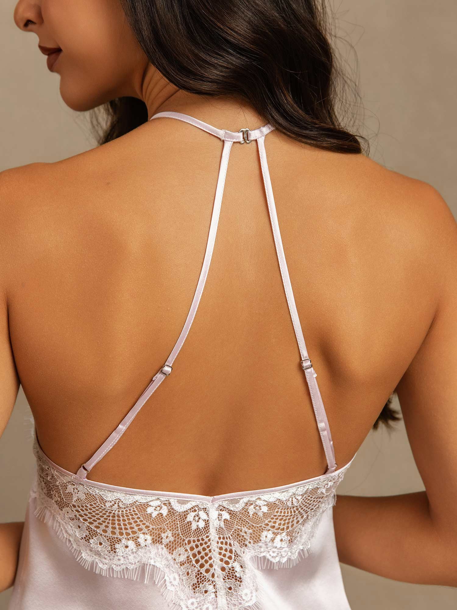 Pure Silk Women's Sleeveless Halter Lace Camisole Set - Image 6
