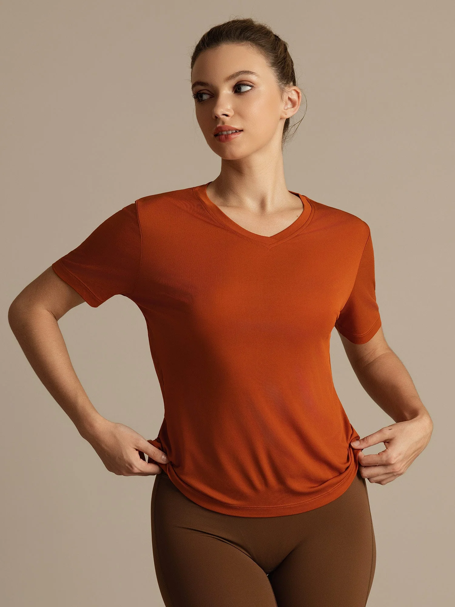 Pure Silk Women's V Neck Short-Sleeve Snag-Resistant Sport T-Shirt - Image 13