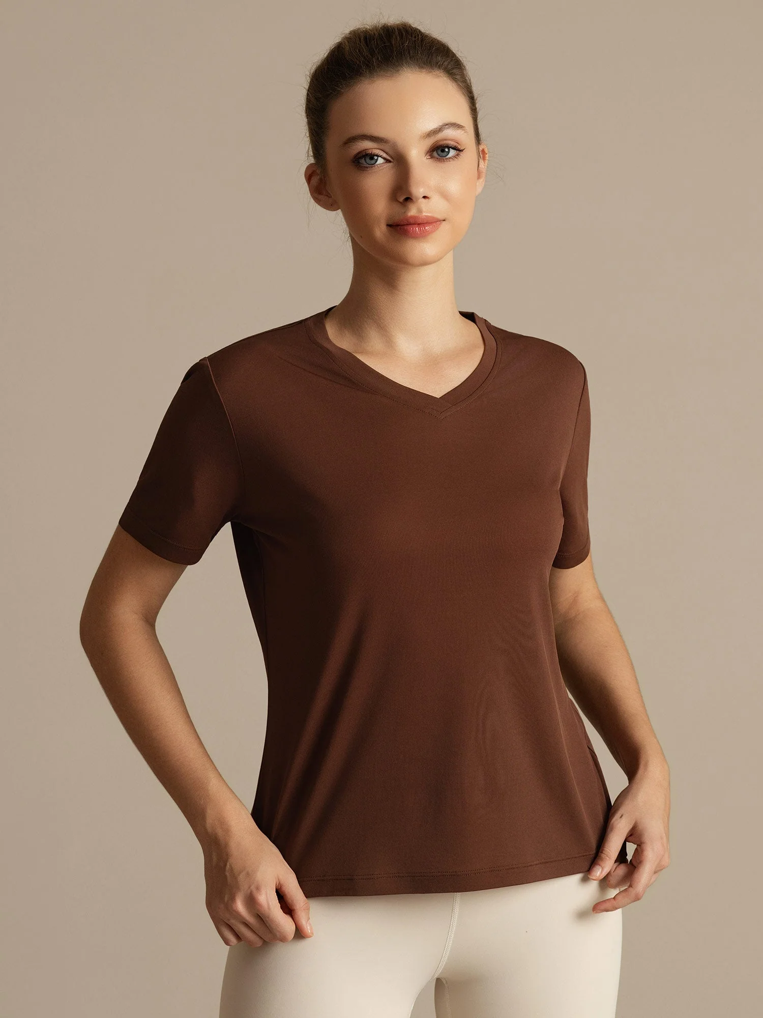 Pure Silk Women's V Neck Short-Sleeve Snag-Resistant Sport T-Shirt - Image 18