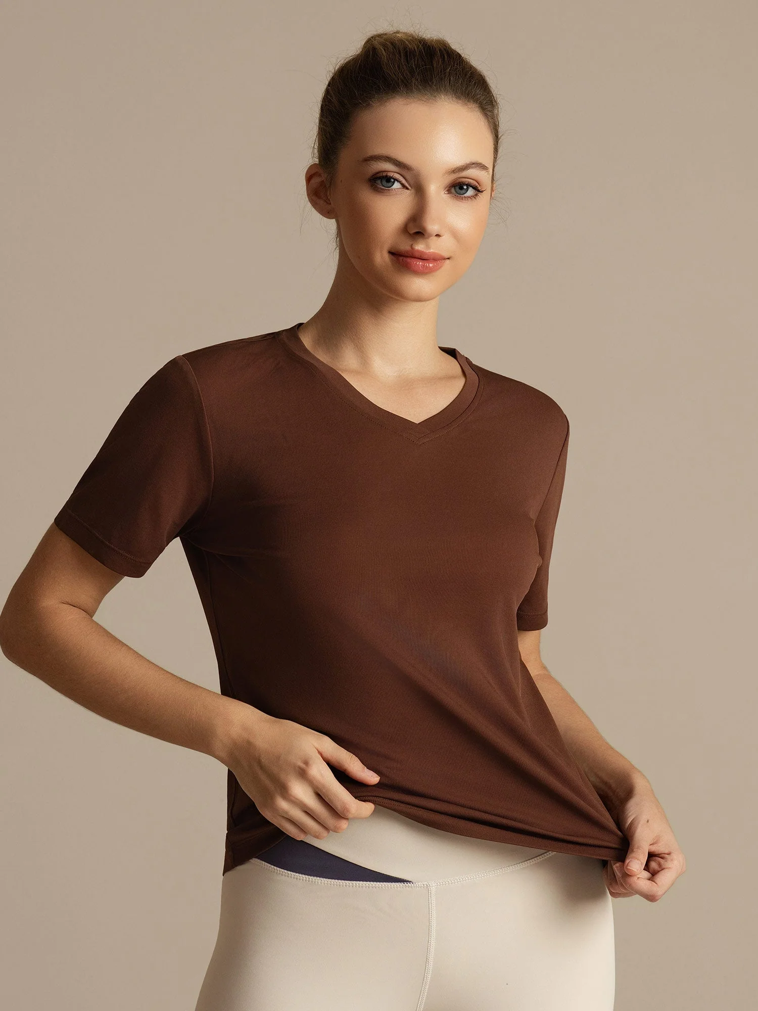 Pure Silk Women's V Neck Short-Sleeve Snag-Resistant Sport T-Shirt - Image 20