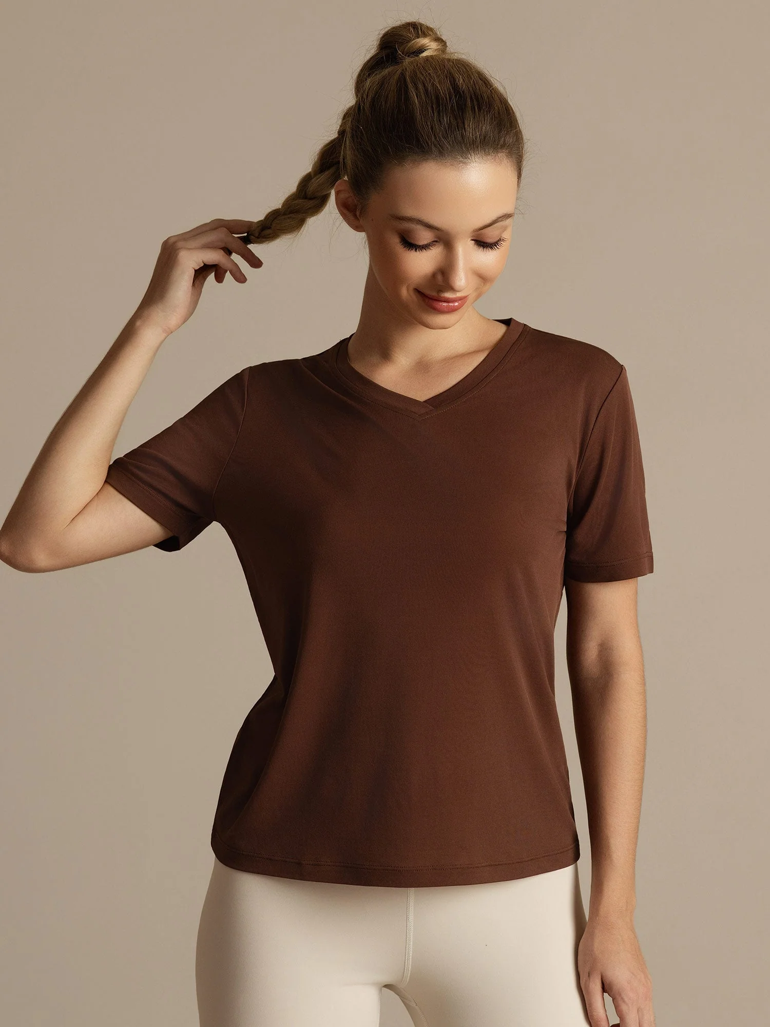 Pure Silk Women's V Neck Short-Sleeve Snag-Resistant Sport T-Shirt - Image 21