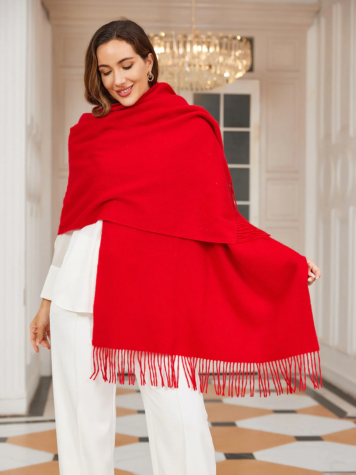 Pure Wool Scarf Shawl w/ Fringed Decoration 200x70cm/79 - Image 10