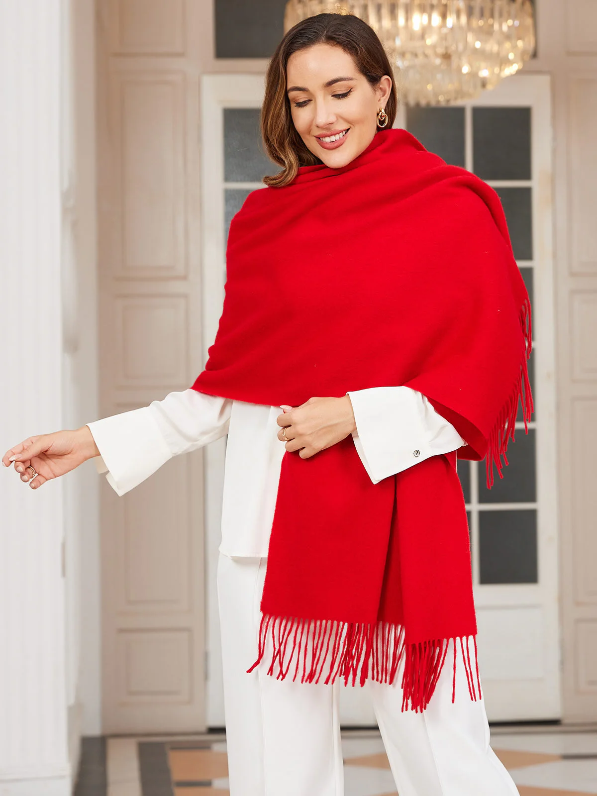Pure Wool Scarf Shawl w/ Fringed Decoration 200x70cm/79 - Image 11
