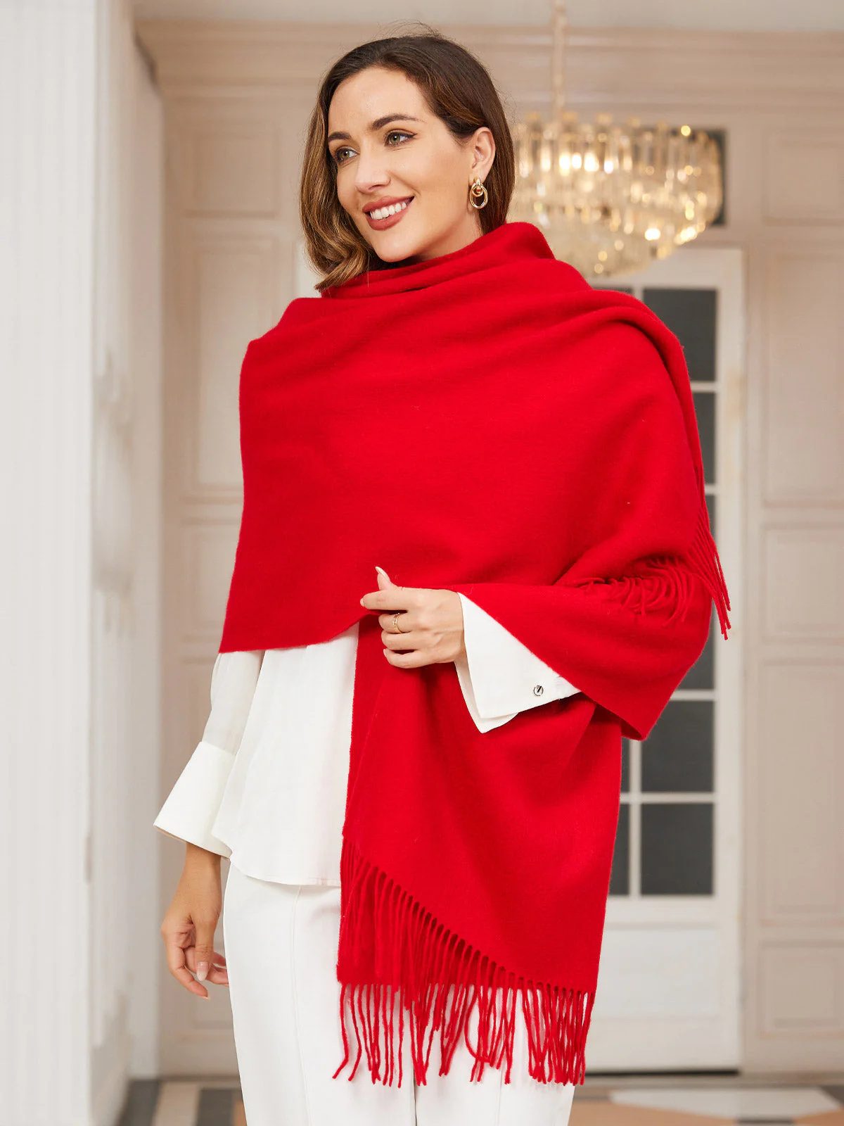 Pure Wool Scarf Shawl w/ Fringed Decoration 200x70cm/79 - Image 12