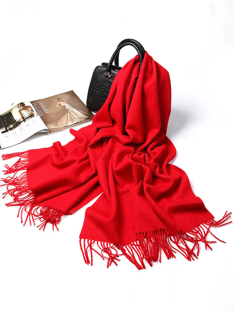 Pure Wool Scarf Shawl w/ Fringed Decoration 200x70cm/79 - Image 14