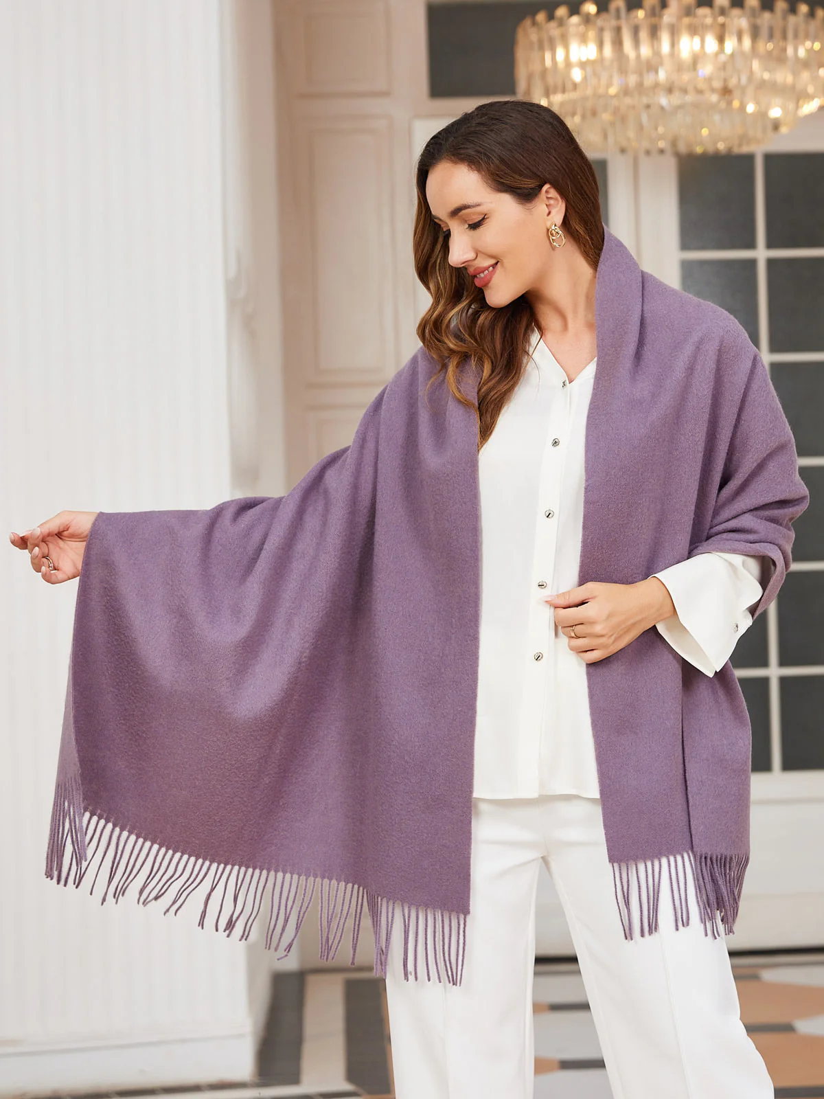 Pure Wool Scarf Shawl w/ Fringed Decoration 200x70cm/79 - Image 15