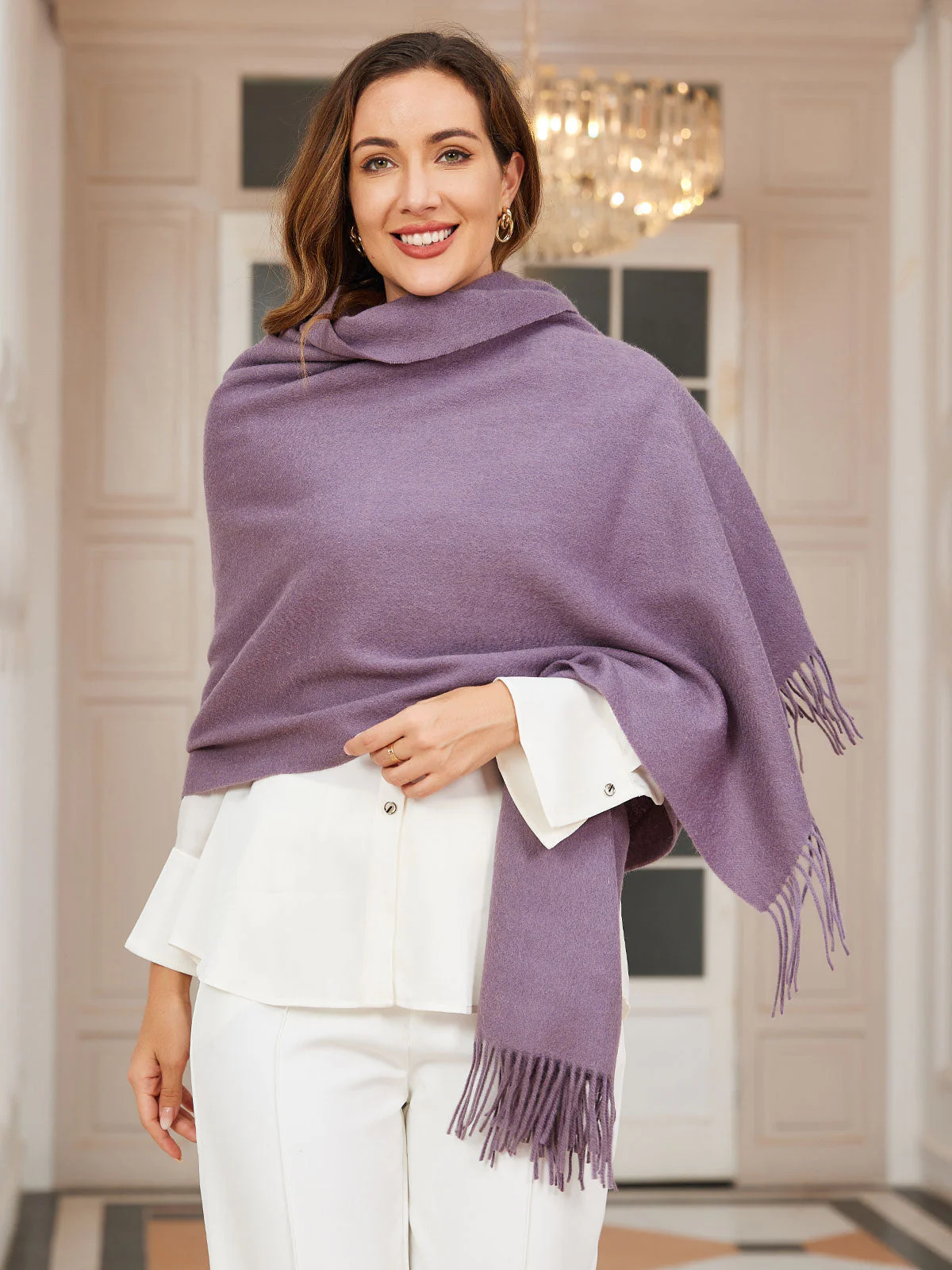 Pure Wool Scarf Shawl w/ Fringed Decoration 200x70cm/79 - Image 16