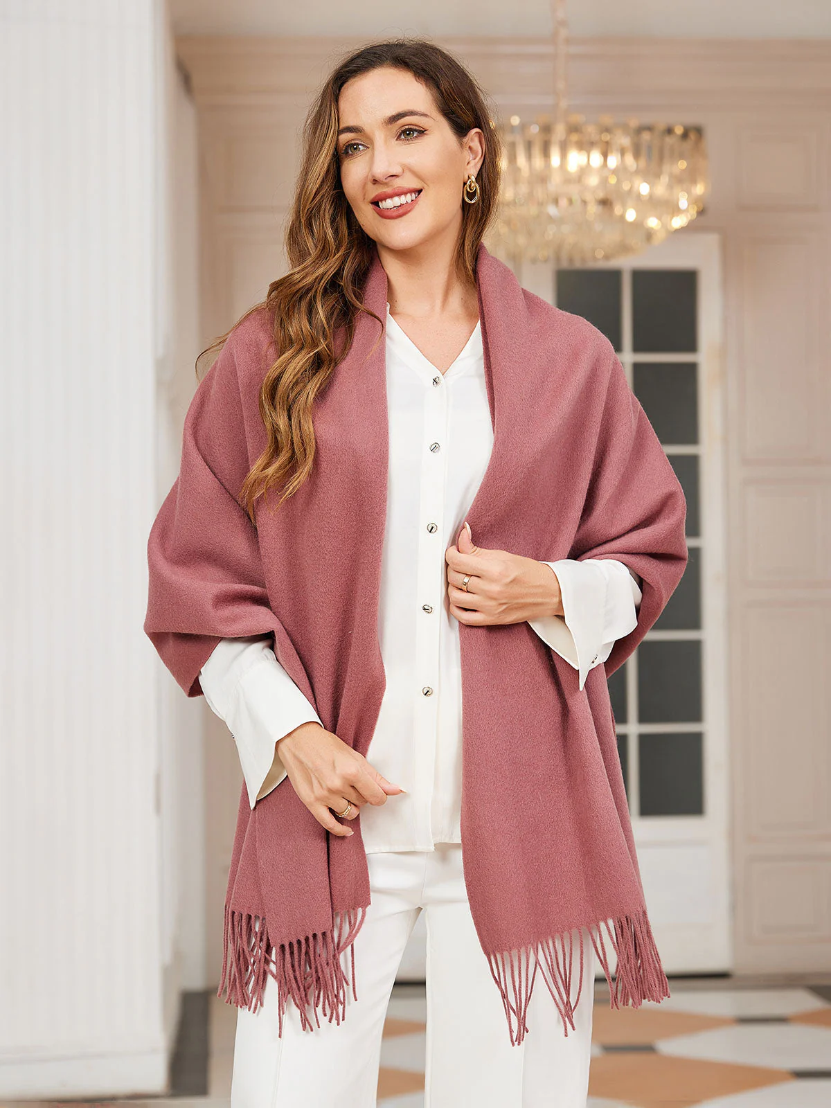 Pure Wool Scarf Shawl w/ Fringed Decoration 200x70cm/79 - Image 24