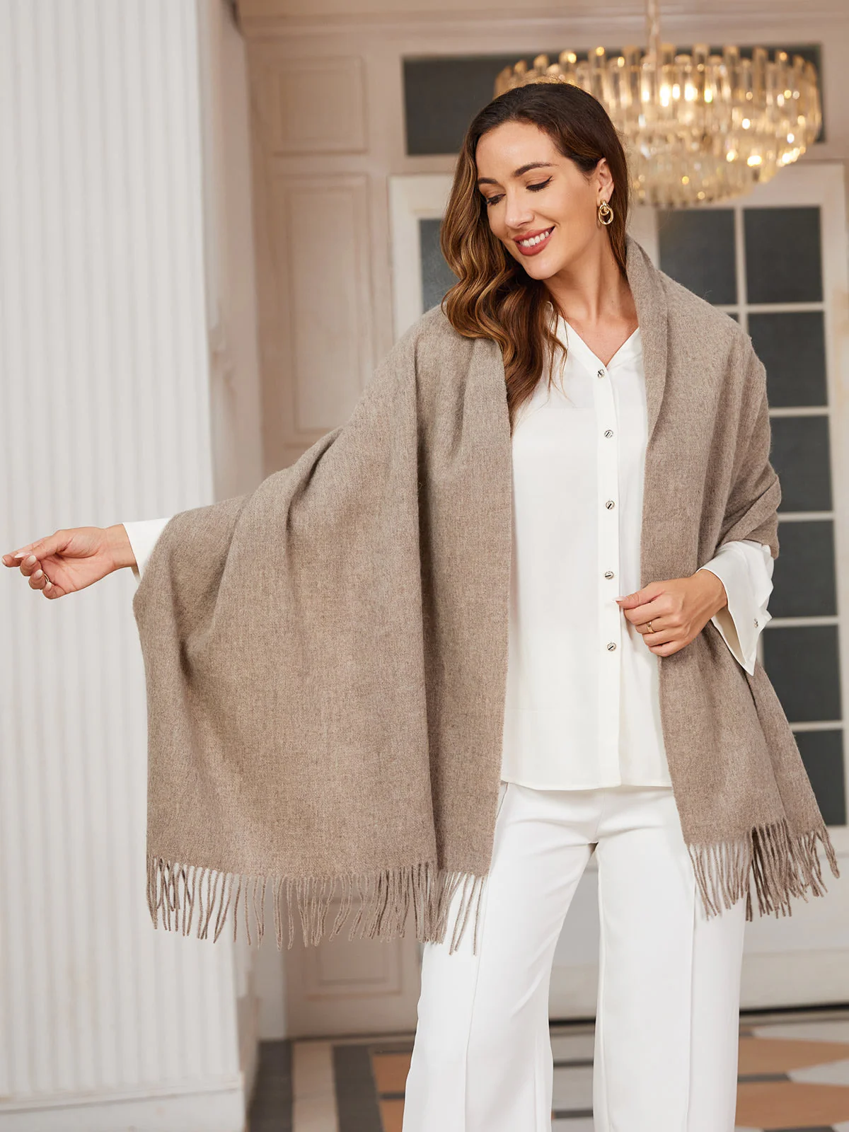 Pure Wool Scarf Shawl w/ Fringed Decoration 200x70cm/79 - Image 31