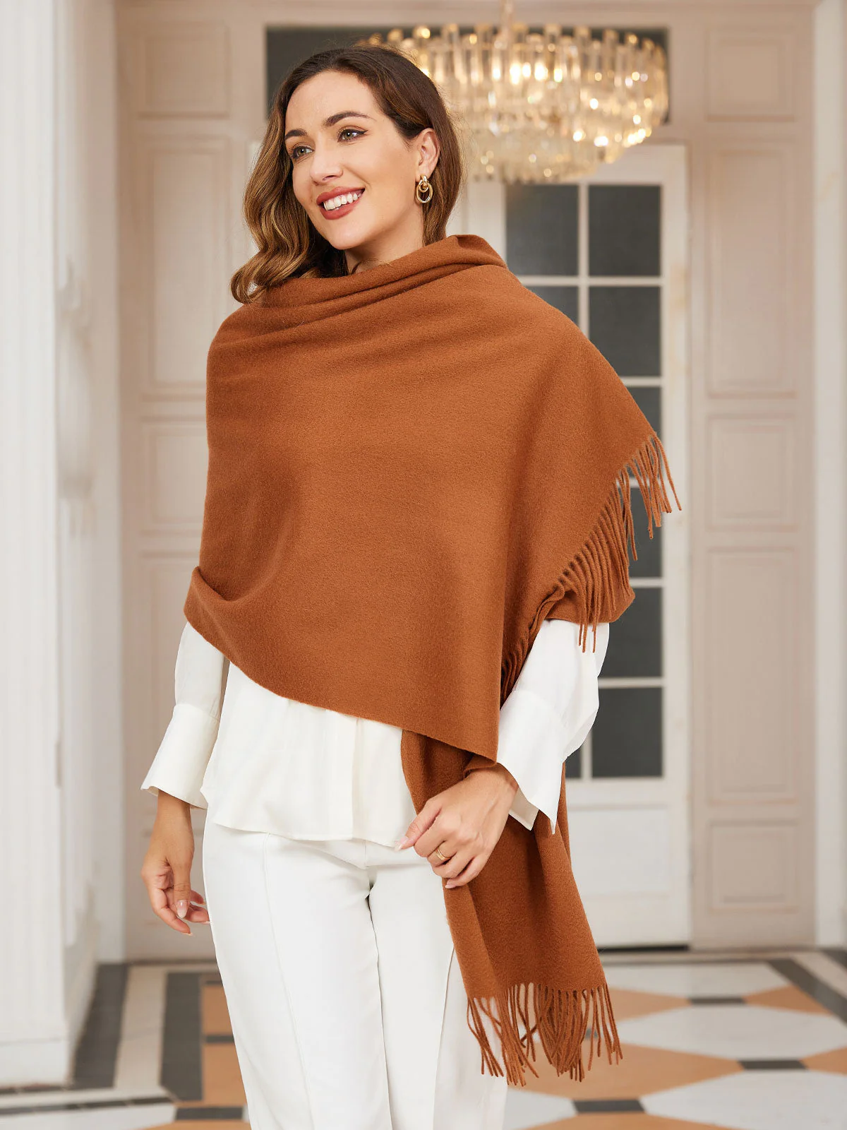 Pure Wool Scarf Shawl w/ Fringed Decoration 200x70cm/79 - Image 32