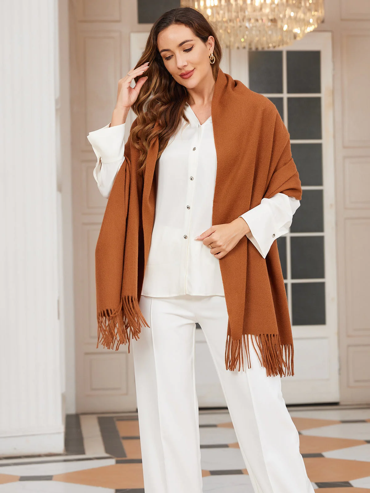 Pure Wool Scarf Shawl w/ Fringed Decoration 200x70cm/79 - Image 33