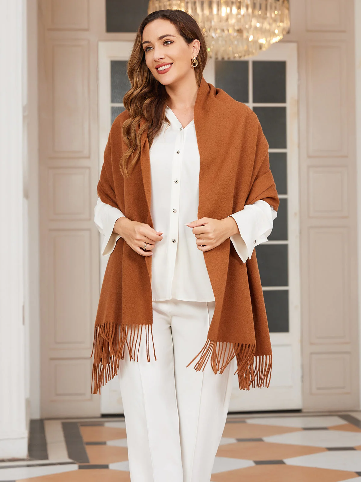 Pure Wool Scarf Shawl w/ Fringed Decoration 200x70cm/79 - Image 34