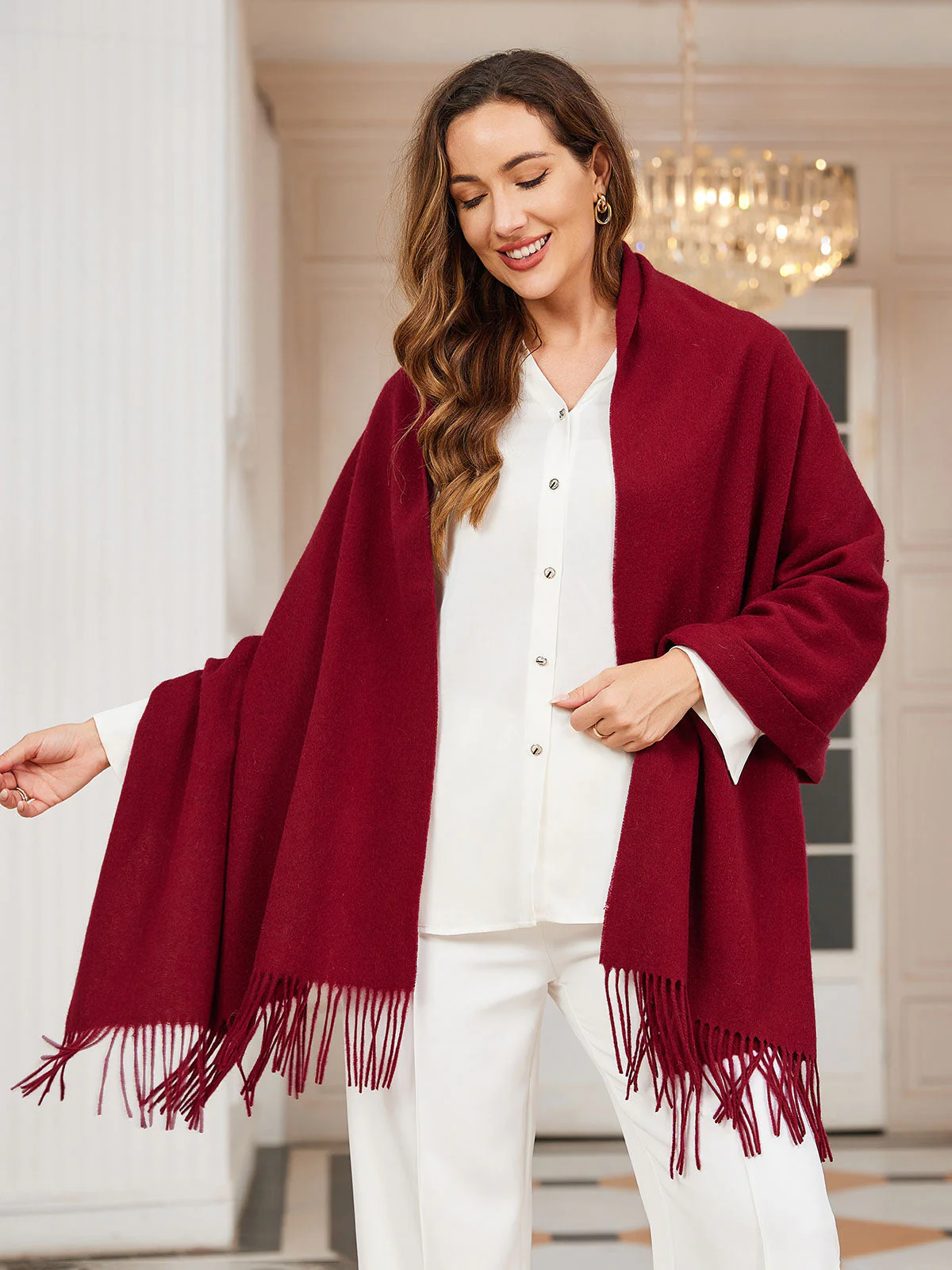 Pure Wool Scarf Shawl w/ Fringed Decoration 200x70cm/79 - Image 38