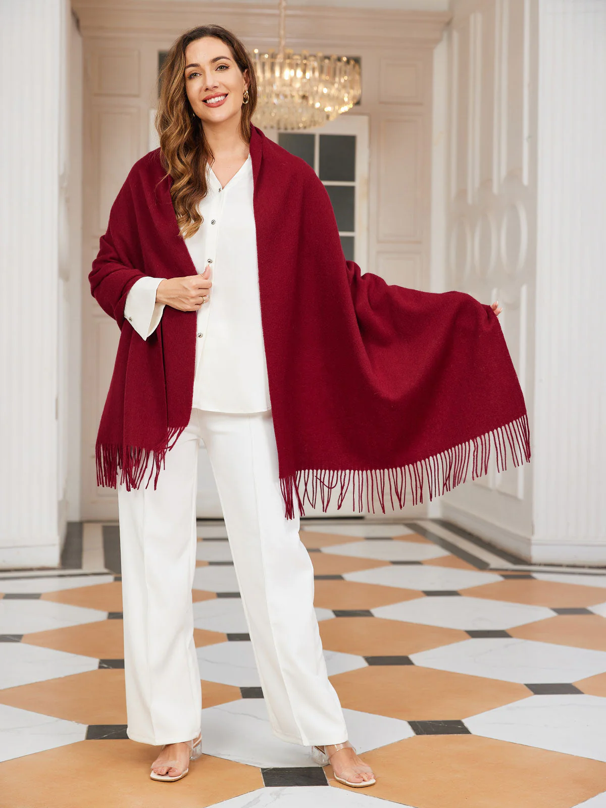 Pure Wool Scarf Shawl w/ Fringed Decoration 200x70cm/79 - Image 39