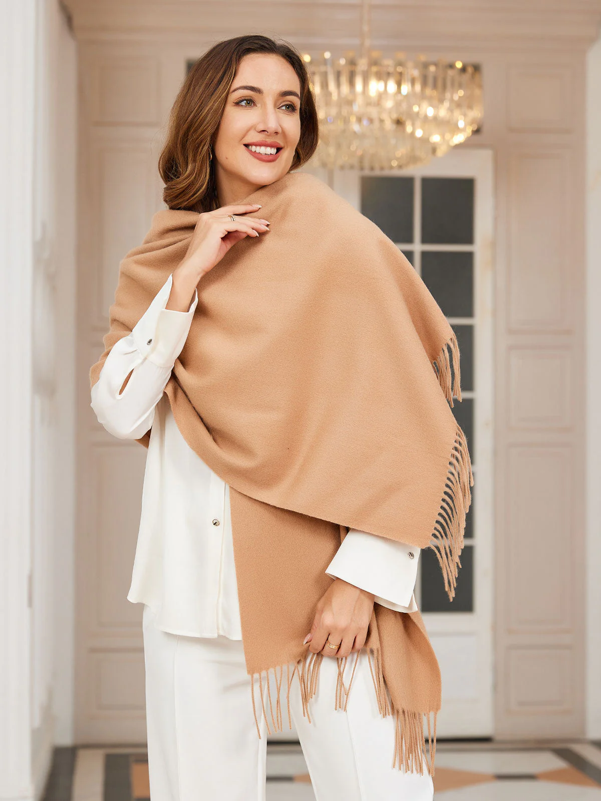 Pure Wool Scarf Shawl w/ Fringed Decoration 200x70cm/79 - Image 42