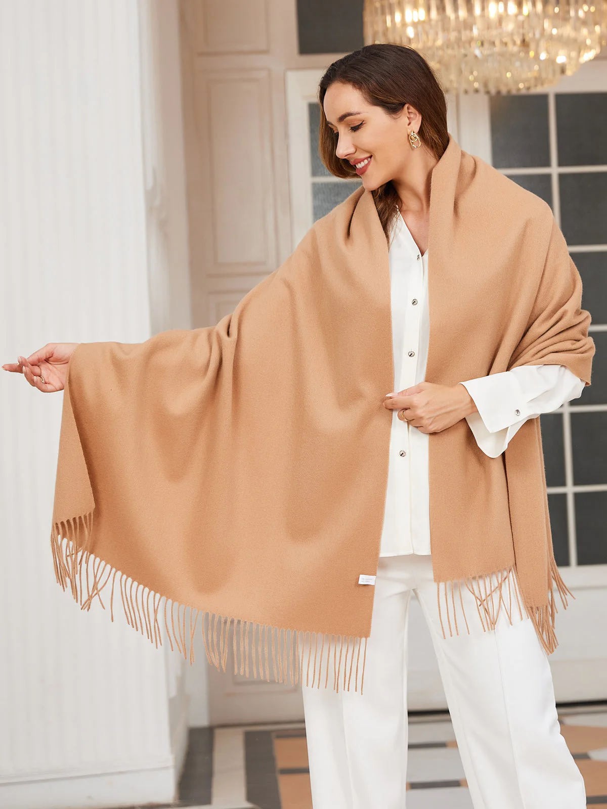 Pure Wool Scarf Shawl w/ Fringed Decoration 200x70cm/79 - Image 43